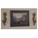 Framed Print and Wall Sconces