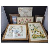 Vintage Framed Needlepoint and Fabric Art