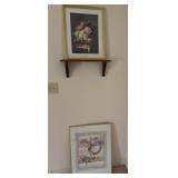 Wooden Shelf with Framed Floral Prints