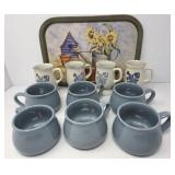 Pfaltzgraff Soup Cups and Metal Tray