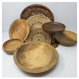Vintage Dough Bowl and Wooden Serving Bowls