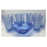 Whitehall Blue Glasses and Atlas Glass Blue Bowl