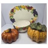 Ceramic Pumpkins and Platter with Bowl