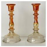 Marigold Carnival Glass Candle Sticks