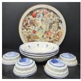 Blue and White Molds Bowls and Metal Tray