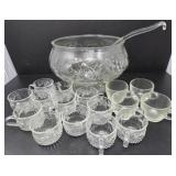 Punch Bowl with Cups and Glass Ladle