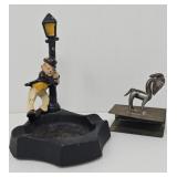 Cast Iron Man on Lamp Post Ashtray, Matchbox Cover