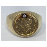 14K Coin Ring with Diamond