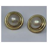 14K Gold Post Mobe Pearl Earrings, 14K Backs