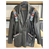 Black Western Leather Jacket with Beads and Fringe