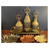 Set of Metal Jars with Leaf Trays