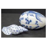 Blue & White Sea Shell and Fish Trinket Dish