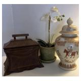 Pagoda Style Box with Jar and Orchid