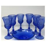 Milano Art Glass Bowl with Six Avon Goblets