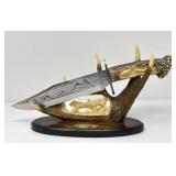 Carved Wolf Knife with Antler Style Stand