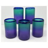 Set of Five Blue and Green Ombré Glasses
