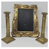 Solid Brass Candlesticks and Picture Frame