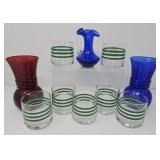 Libbey Green Stripe Juice Glasses and Vases