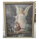 Framed Guardian Angel Lithograph
