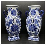 Blue and White Double Handled Vases