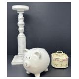 Piggy Bank, Candleholder, Painted Cricket Box
