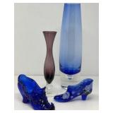 Signed Fenton Hand Painted Cobalt Shoe, More