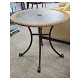 Glass, Faux Wicker and Metal Patio Table