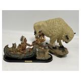Buffalo and Native American Family with Wolves