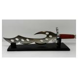 Red Wood Handle Curved Knife with Display Stand