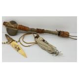 Native Style War Club, Carved Daggers