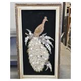 Peacock Shell Art in Shadow Box Frame on Velvet