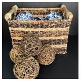 Woven Basket with Decorative Orbs
