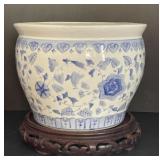 Blue and White Morning Glory Fish Bowl Planter