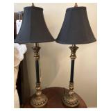 Pair of Black and Bronze Colored Candlestick Lamps