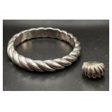 Sterling Silver Fluted Dome Ring and Bracelet