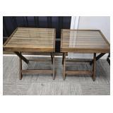 Pair of Wood and Glass Porch Side Tables