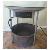 Metal End Table with Power Glass Top