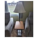 End Table with Lamp Oak Laminate Finish