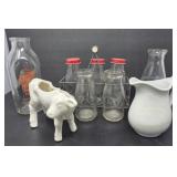 Vintage Milk Jars Cream Pitcher and Ceramic Cow