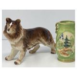 Vintage Ceramic Collie and Vase