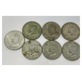 Seven 1965-1968 Kennedy Half Dollars