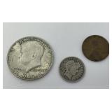 1964 Kennedy Half Dollar, 1916 Barber Dime