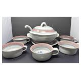 Pottery Soup Tureen and Bowls