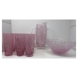 Spatter Art Glass Pitcher, Tumblers and Bowl