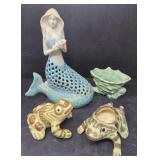 Ceramic Mermaid, Frogs and Shell