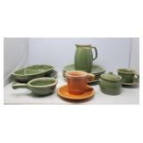 Hull Pottery Green & Orange Dishes