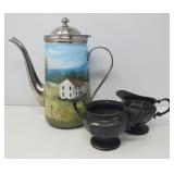 Hand Painted Coffee Pot & Victor Silver Co Pieces