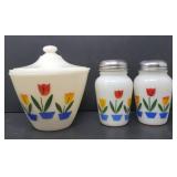 Fire King Tulip Grease Jar and Shakers