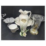 Ceramic Vase, Bird Dish and Pitcher/Bowl