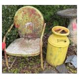 Yellow Milk Can, Metal Outdoor Chair, Birdhouses